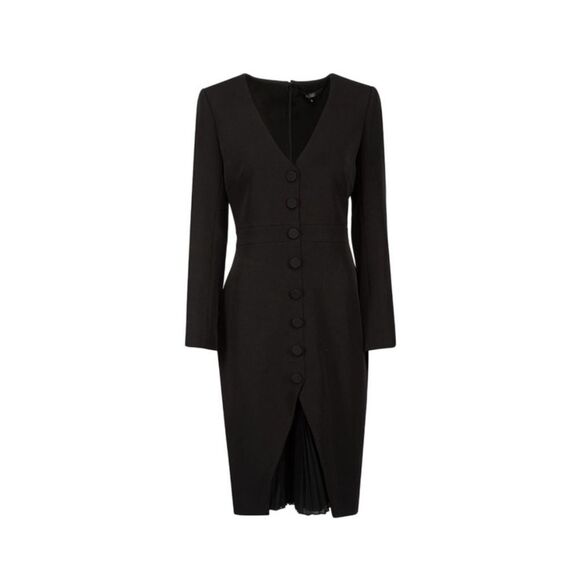🆕️ Badgley Mischka Tailored Buttoned Long Sleeve Pleated Midi Dress in Black - Picture 2 of 16